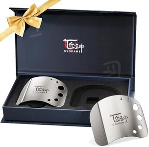 SYOKAMI Finger Guards for Cutting Food, 2 Multifunctional Stainless Steel Finger Protector with Herb Stripper, Adjustable to Fit Different Finger Sizes, Safe Kitchen Tool, Gift for Friend and Family