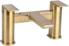 KINGBATH™ Bath Filler Mixer Tap Faucet Bathtub Bathroom Sink Hot and Cold Solid Brass Modern Double Lever Handle Brushed Brass Gold