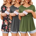 Ekouaer Womens Nursing Tops 3 Packs Nursing Shirts Short Sleeve Double Layer Maternity Breastfeeding Tee Shirts