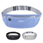 JIMKAN Slim Running Belt for Phone, Workout Fanny Pack for Women Men, Large Capacity Runner Waist Bag with 3 Pouches, No Bounce Running Pouch for Walking, Cycling, Walking, Gym (Pale Blue)