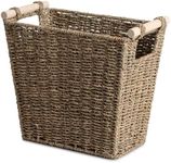 StorageWorks Seagrass Waste Basket for Living Room, Wicker Trash Can with Wooden Handles for Bedroom, Bathroom Trash Can, 12 Liter, 1 Pack