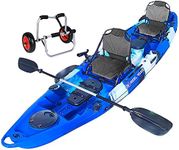 Tandem Fishing Angler Kayak | 2 or 3 Person | 12.5’ sit on top | 550lbs Capacity w/Kayak Trolley| Ocean Lakes Rivers | Adult Youths Kids Family | Pesca canoas caiaques caña pescar kyak cayac Personas
