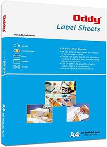 Oddy A4 Paper Label Stickers for Laser & Inkjet Printers | 1 Label per Sheet - Pack of 100 Sheets | for Shipping, Address, Folders, Industrial use