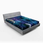 Ambesonne Astral Fitted Sheet, Universe Concept with Planets Stars Outer Space Print, Soft Decorative Fabric Bedding All-Round Elastic Pocket, Queen Size, Night Blue