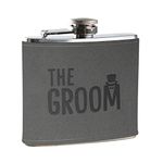 Wedding Day Gifts for Groom - The Groom Engraved Grey Leather Hip Flask Gift - Groom Wedding Day Gift from Bride - Groom Hip Flask Engraved