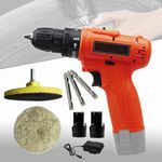 MLD 12V 10mm Li-ion Cordless Variable Speed Reversible Drill Machine Driver With Combo 3pcs +- ph2 bits,Polishing Buffing wool pad set KG-04785(/750 Rpm/Multicolor) (Cordless+polising kit+3pcs bit)