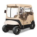 10L0L Golf Cart Enclosure 2 Passenger for EZGO TXT RXV Waterproof Portable Drivable Golf Buggy Storage Cover, Travel 4-Sided Enclosure, Beige Black