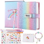 JIALILI Rainbow Diary with Lock for Girls, Lock Diary for Girls Age 8-12, Birthday Gifts for 9 10 11 12 Year Old Girls, Password Locked Journals for Teen Girls