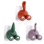 3 Pack Multi-Purpose Animal Tail Hooks, Cartoon Adhesive Wall Mount Hook, Cute Toothbrush Holder, Kitchen Bathroom Utility Hanger for Hanging Towel Key Hat, Cable Holder Organizer (3 Color)