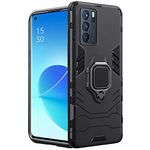 TheGiftKart Tough Armor Oppo Reno 6 Pro 5G Bumper Back Case Cover | Ring Holder & Kickstand in-Built | 360 Degree Protection Back Case Cover for Oppo Reno 6 Pro 5G (PC, Polymer | Black)