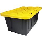 HOMZ Durabilt 27-Gallon Storage Tote with Flip Lid, Heavy Duty Storage Bin with Snap-on Lid, Black and Yellow, 2 Pack