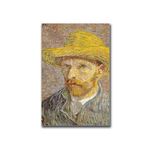 Canvas Wall Picture Prints Vincent Van Gogh SelfPortrait With Straw Hat (1887) Art Print Painting Poster Wall Decor Painting By Goff Mirror Picture Modern Home and Bedroom Decoration16x24inch wood Frame