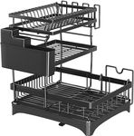 Mokshith Dish Drying Rack, 3 Tier Rust-Resistant Dish Rack with Drainboard Compact Dish Drainer with Utensil Holder, Cutting Board Holder for Kitchen Counter, Black