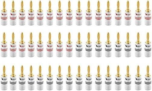 Nakamichi Excel Series 24k Gold Plated Banana Plug 12-18 AWG Gauge Size 4mm for Speakers Amplifier Hi-Fi AV Receiver Stereo Home Theatre Radio Audio Wire Cable Connector, 48 Pcs (24-Pairs)