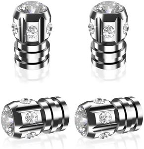 QUARKACE Tire Valve Caps, Bling Valve Stem Caps with Sparkly Rhinestones, Tire Caps 4 Pack for Cars SUVs Trucks Motorcycles Bikes, Anti-Fading Coating, Corrosion Resistant, Air Leakproof - Silver