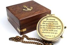 Be Strong and Courageous Do Not Be AfraidAntique Nautical Vintage Directional Magnetic Compass with Famous Scripture Quote Engraved Baptism Gifts with Wooden Case for Loved Ones, Son, Father, Love,