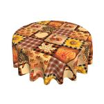 Giwawa Thanksgiving Round Tablecloth- 60" Fall Turkey Pumpkin Sunflowers Maple Leaf Print Table Cloth- Autumn Checkered Buffalo Plaids Table Cover Non-Slip for Kitchen Dining Farmhouse Holiday Decor