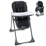 KOTEK Foldable Baby High Chair w/ 7-Position Adjustable Seat Height, Adjustable Backrest, Footrest and Tray, Portable Baby Dining Chair w/ Detachable PU Leather Cushion, Wheels for Infant Toddler (Black)