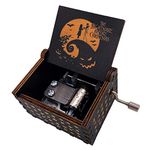 Youtang Hand Crank Music Box The Nightmare Before Christmas Laser Engraved Wood Musical Box Jack&Sall Gift for Christmas,Birthday,Valentine's Day,Mother's Day,Play This is Halloween(Yellow-Black)