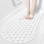 XIYUNTE Bath Mat Non Slip Anti Mould, 88x40cm Oval Bathtub Mat Non Slip Shower Mats for Inside Shower, Anti Slip Bath Mats for Bathroom, PVC Shower Mat with Suction Cups, Machine Washable, White