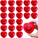 24 PCS Valentine's Day Heart Stress Balls,Red Smile Face Squeeze Balls,Heart Shaped Foam Balls for Kids and Adults,Valentine Party Favors