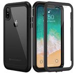 seacosmo iPhone Xs Case, [Built-in Screen Protector] Full Body Clear Bumper Phone Case Rugged Shockproof Protective Case Cover for iPhone X, Black