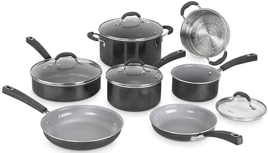 Cuisinart Ceramica XT Non-Stick Cookware Set 11-piece: Saucepans, Frypans, Stockpot, Sauté Pan, Steamer | Titanium-reinforced ceramic interior, PTFE, PFOA & PFAS-free Silicone Cool Grips,Black Ceramic
