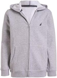 Nautica Boys' Zip Up Hoodie Sweatshirt, Signature Logo Design, Kangaroo Pockets, Made with Lightweight Fleece, Light Grey, 18-20