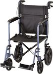 NOVA Medical Products 330 Lightweight Transport Chair with Hand Brakes and 12-Inch Rear Wheels, 19-Inch, Blue