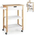 GiantexUK Kitchen Storage Trolley on Wheels, Serving Cart with Bamboo Worktop, Drawer, Storage Shelves, Mobile Utility Cart for Pub, Cafe and Dining Living Room (Natural Frame)