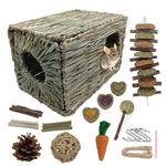 Rabbit House Indoor, Bunny Bed Hideout Chew Toys for Cage Accessories, Small Animal Hut Hidey Home for Bunnies Guinea Pig Chinchilla Pig Rat Hamster (Small Cage Set)