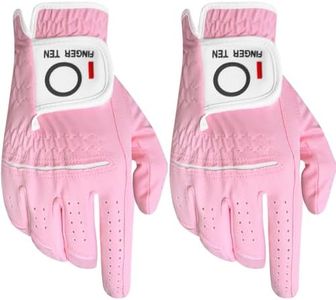 FINGER TEN Womens Ladies Golf Rain Gloves Pair Both Hand or 2 Pack Left Right Hand, Wet Hot Cool Grip, Fit Small Medium Large XL (Pink, Large, Right)