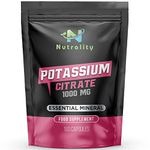 Nutrality Potassium Citrate 1000mg | High Strength Potassium Supplement 90-Day Supply | Nervous System, Muscle Contraction, Keto-Friendly | Vegan | 180 Capsules