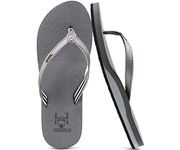KUAILU Women's Yoga Foam Flip Flops with Arch Support Thong Sandals Non-Slip PU Grey Size 10