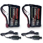 RoaringTop 7.4V 3000mAh 2S Rechargeable Li-ION Battery with T Plug and 2 USB Chargers for WLToys 4WD High Speed RC Cars and Most RC Cars Trucks 1/10, 1/12, 1/16 Scale