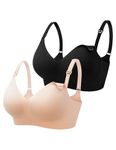 HOFISH Seamless Nursing Bras for Breastfeeding, AirZephyr Maternity Bra for Pregnancy,Black/Beige,Medium