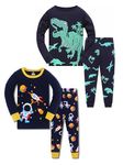 AmberEft Kids Pajamas for Boys Dinosaur Astronaut Long Sleeve Cotton Pjs 4-Piece Sets Sleepwears Size 10 (9-10 Years)