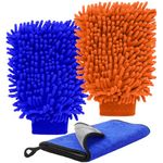 tallkeey 2 Pcs Microfiber Car Wash Mitts, Double Sided Car Washing Mitts, Super Absorbent Microfiber Wash Gloves, Car Cleaning Mitt Glove for Car Cleaning Household Cleaning(Blue & Yellow)