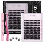 DIY Cluster Eyelash Extensions Kit with Lash Bond & Seal and Applicator, 144 Pcs 0.10mm 56D 9-15mm Mixed Wide-stem Cluster Lash, Individual Lashes Kit at Home (144P Eyelash Kit, Mix 9-15mm)