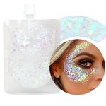 DAGEDA 40ml Body Glitter Gel, Face Glitters Body Gel Sequins Shimmer Liquid Eyeshadow, Chunky Glitter for Face Hair Nails, Holographic Cosmetic Laser Powder Festival Glitter Makeup (White)