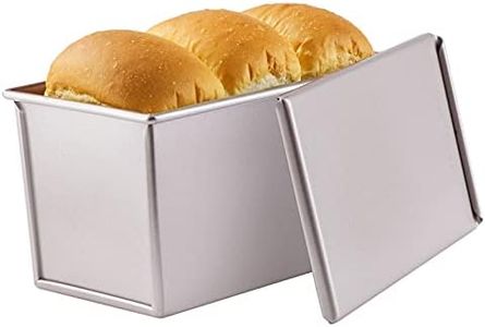 CHEFMADE Pullman Loaf Pan with Lid, 0.99Lb Dough Capacity Non-Stick Rectangle Flat Toast Box for Oven Baking 4.2" x 7.7"x 4.4"(Champagne Gold)