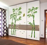 BIBITIME Nature Green Bamboo Decor Sticker Flying Birds Oriole Wall Decal Living Room Background Vinyl Art Mural for Bedrooms Walk In Closet