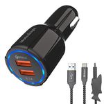 iWotto 18W - Dual Port USB Car Charger - Shark Charger Set - Dual Port - QI Charger USB 3.1 Fast Charge & USB 3.0 Charger