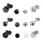 6 Pairs Mens Earrings Studs Black Ear Studs CZ Stud Earrings Stainless Steel Cartilage Earrings Huggie Stud Earrings Ear Piercing Earring Dumbbell Barbell Earrings Black Zircon Earrings For Women Men