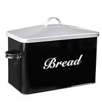 SOTECH Metal Bread Box Large Bread Bin with Lid For Kitchen Countertop Vintage Farmhouse Decor Style Pantry Organization and Storage Container Space Saving Black with Silver Breadbox