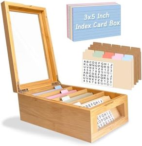 Bamboo Index Card Box Set - 3x5 Index Card Holder with Dividers and Morandi Cards - Wood Recipe Box with Lid (Holds 1200 Cards)