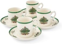 Spode Christmas Tree Espresso Cup & Saucer Set (Set of 4) - Festive 3 Ounce Coffee Mugs with Saucers, Fine Earthenware for Espresso, Holiday Gift & Christmas Décor - Dishwasher & Microwave Safe