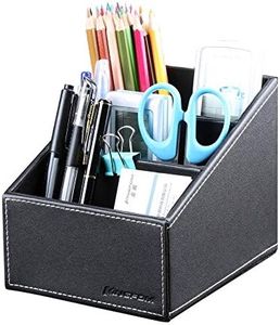 KINGFOM 3 Slot Pu Leather Desk Remote Controller Holder Organizer; Home Sundries Storage Box; Tv Guide/Mail/Cd Organizer/Caddy/Holder with Free Cable Organizer (Black)