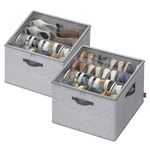 SONGMICS Shoe Organisers for up to 16 Pairs Each, Space-Saving Shoe Storage, Adjustable Dividers, Stackable, Transparent Lid, for Closet, Set of 2, Dove Grey LSP622GD01