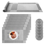 Miorkly Placemats and Coasters Sets of 6 Christmas Silver Grey Plastic Table Mats With Long Table Mat Resistant Washable PVC Table Place Mats and Coaster Sets for Home Restaurant…